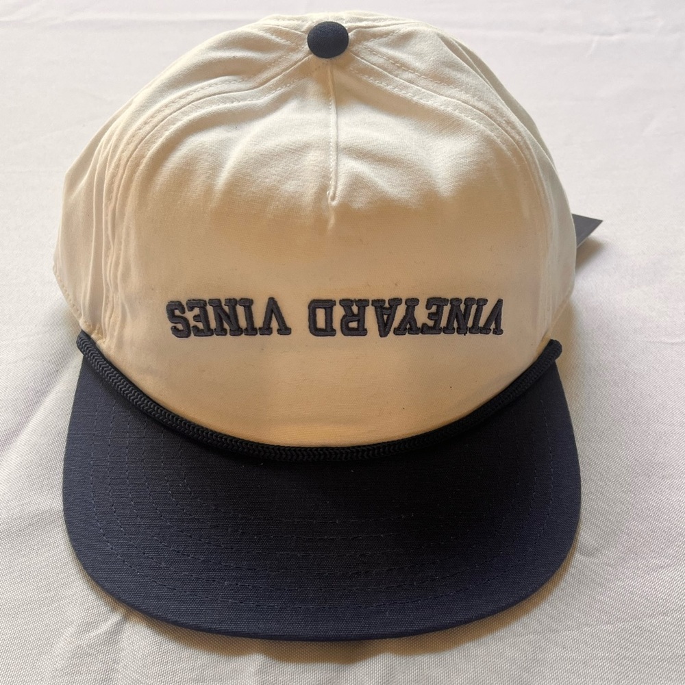 NWT Vineyard Vines Rope Brim Hat/Cap Cream Navy Upside Down Summer Chic Preppy